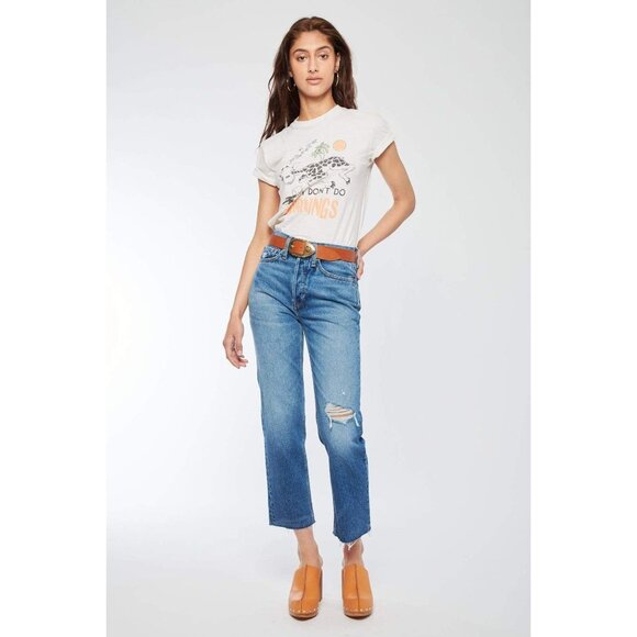 RE/DONE I Don't Do Mornings Graphic Tee Shirt Vintage Ivory Small New With Tag - Picture 3 of 5